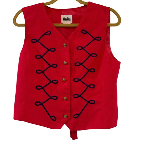 Leslie Fay Jackets & Blazers - Vintage Red Military Vest Gold Buttons Equestrian Band Royalcore Statement 90s